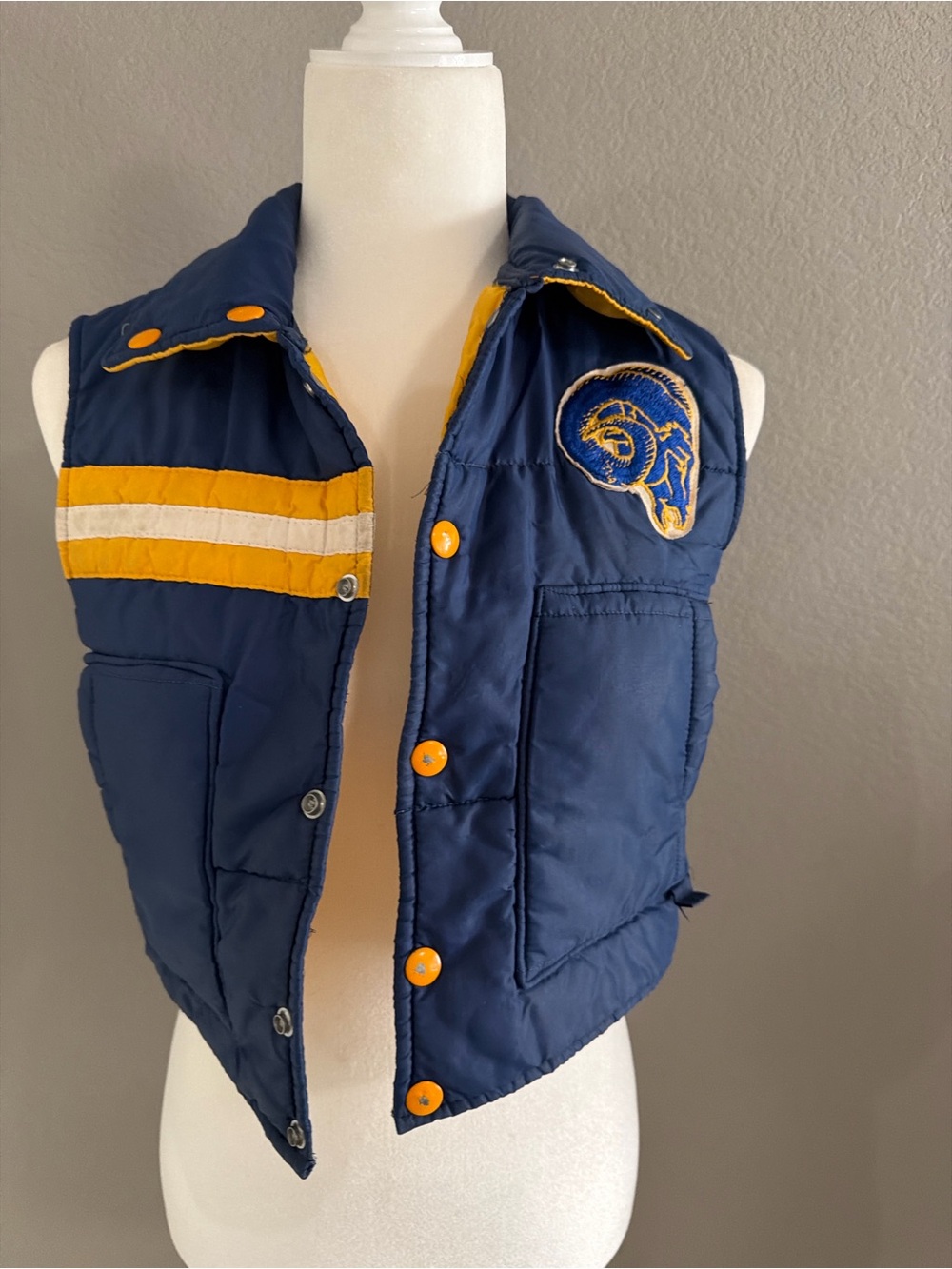 Kids Navy & Yellow Sleeveless Puffer Vest with Team Patch
